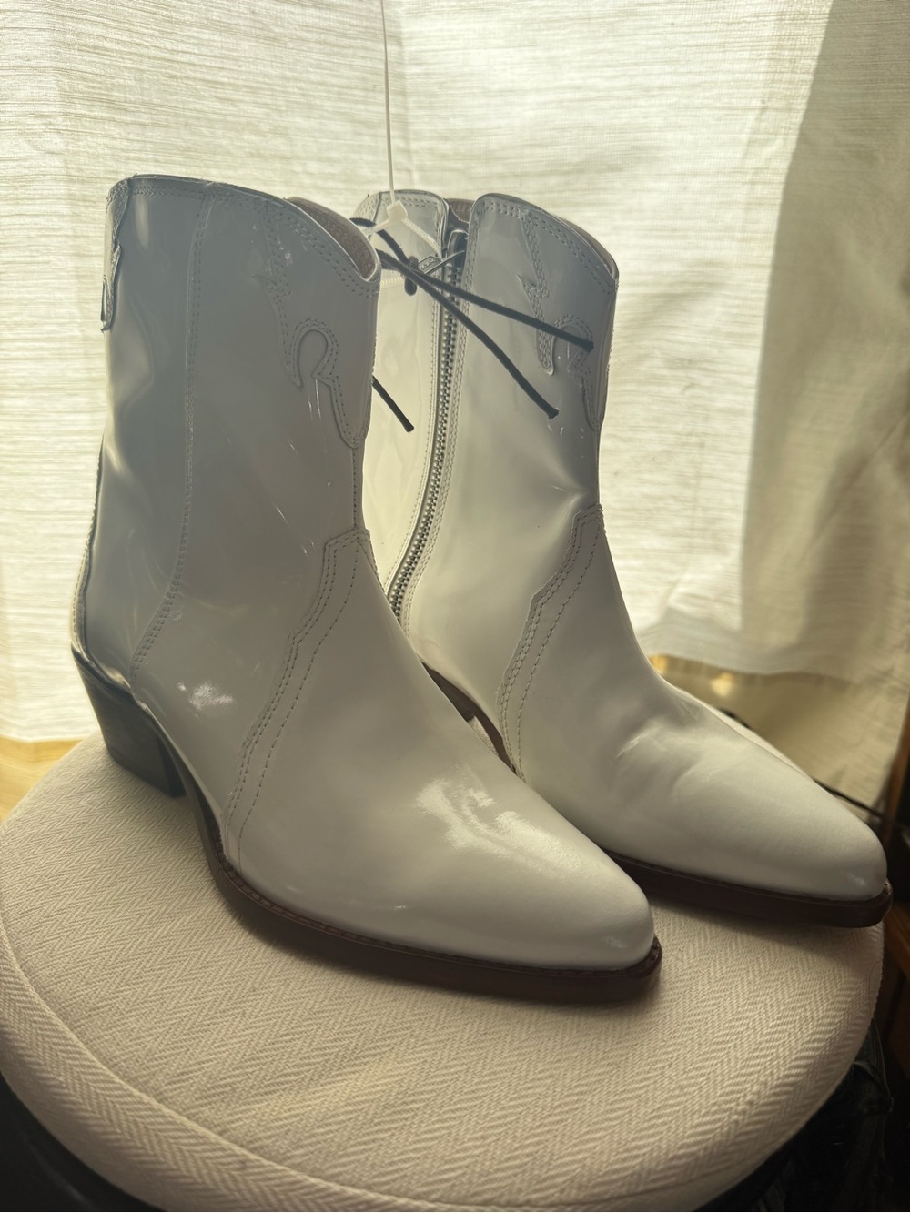 Free People White Patent Leather Western Ankle Boots